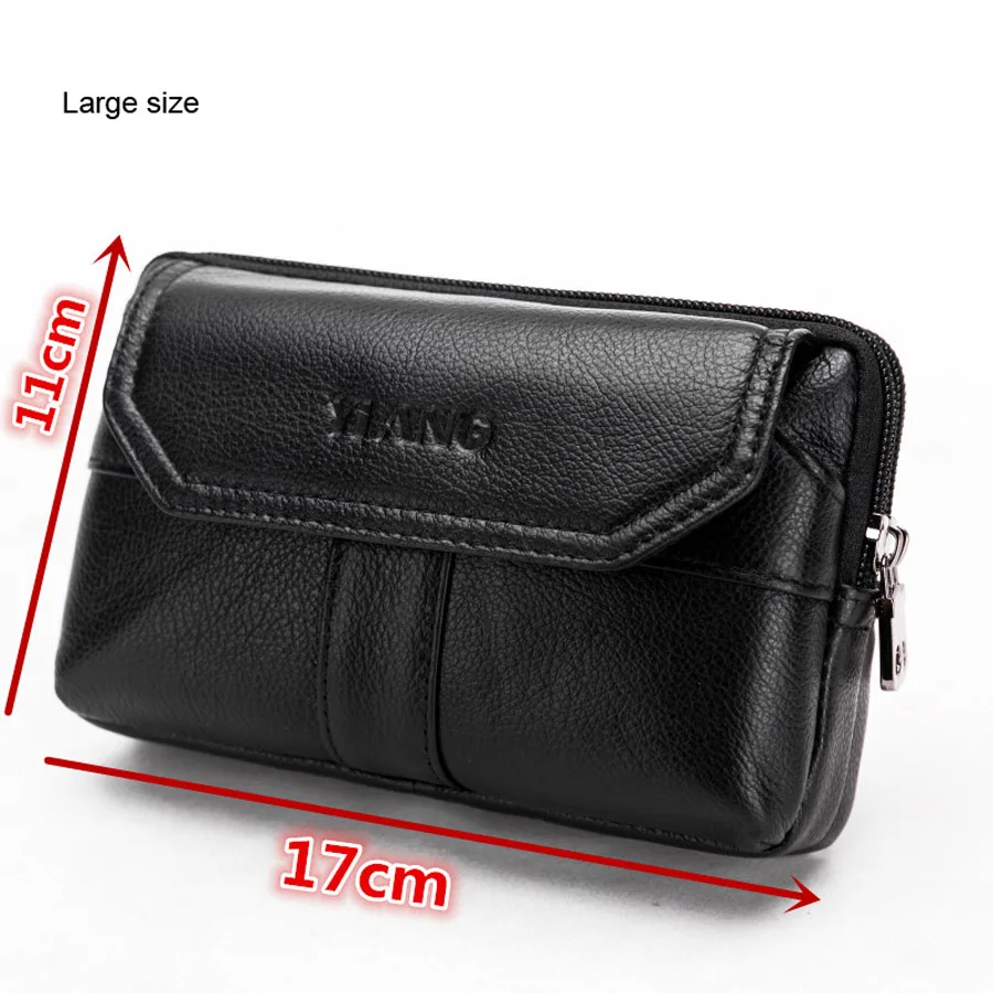 Black large Yi'ANG натуральная кожа двойной слой талии поясная сумка Хип бум кошелек ремень крест сумка 5' до 6' Сотовый/мобильный чехол для телефона для Iphone - Цвет: Black large