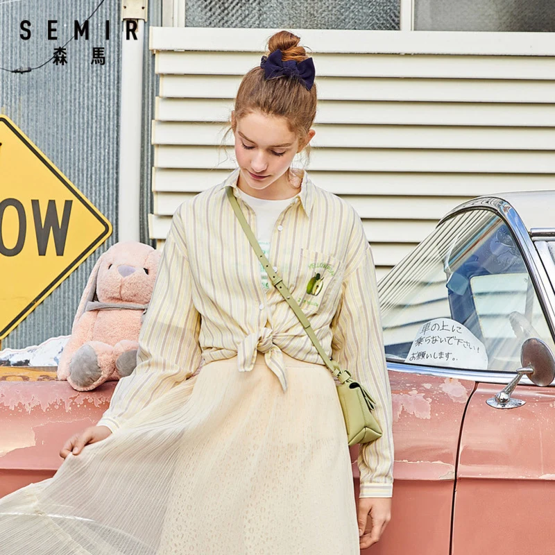 Женская полосатая блузка SEMIR с длинным рукавом, свободная Милая рубашка в стиле колледжа для девушек, новинка 2020