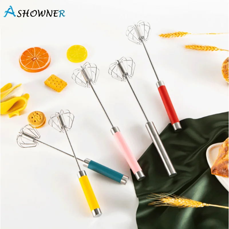 

430 Stainless Steel Semi-automatic Whisk Push-type Rotating Kitchen Egg And Cream Whisk Cooking Stirring Tool Hand Whisk Mixer
