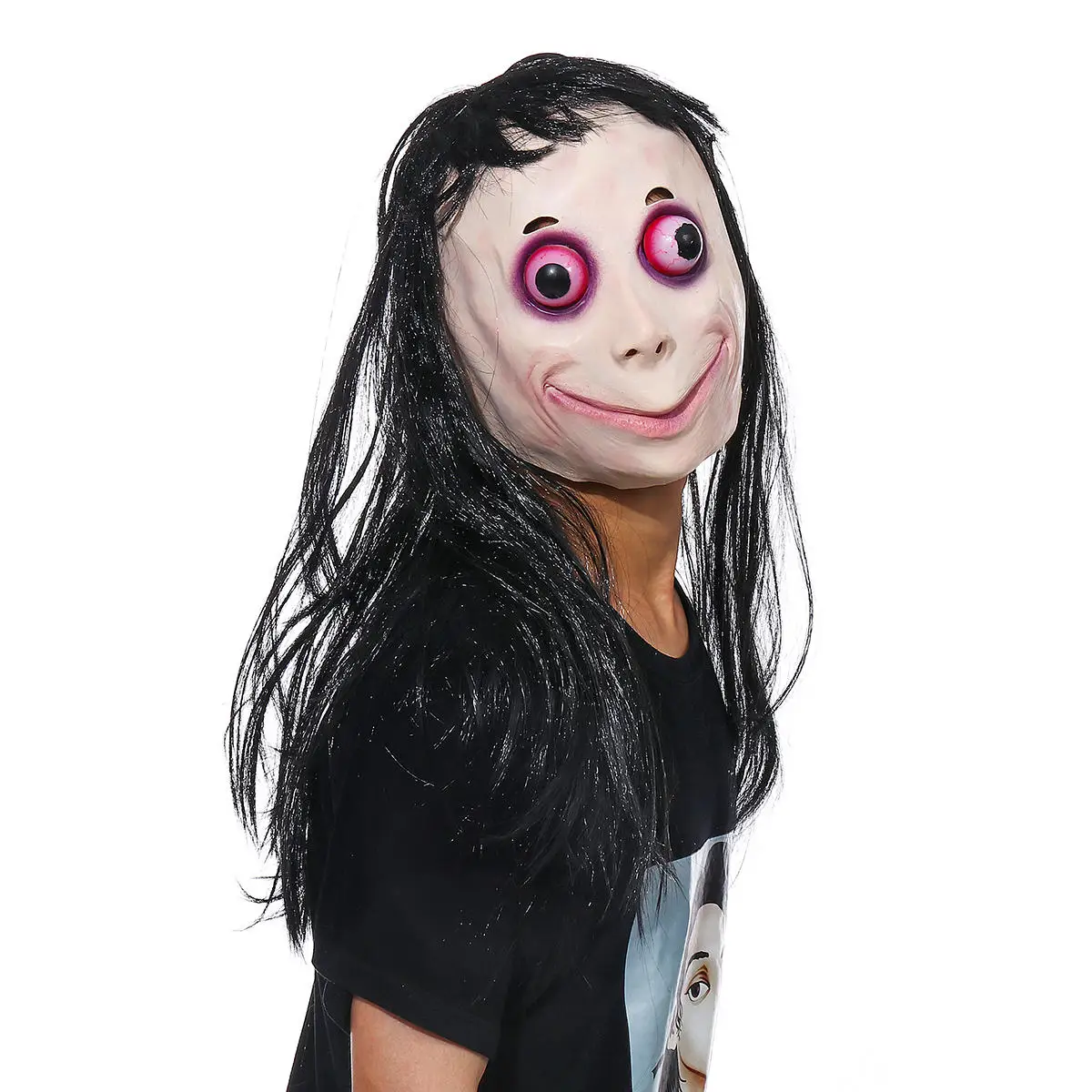 LED Scary Momo Mask Game Horror Cosplay Full Head Big Eye With Long Wigs Halloween Party Props | Электроника