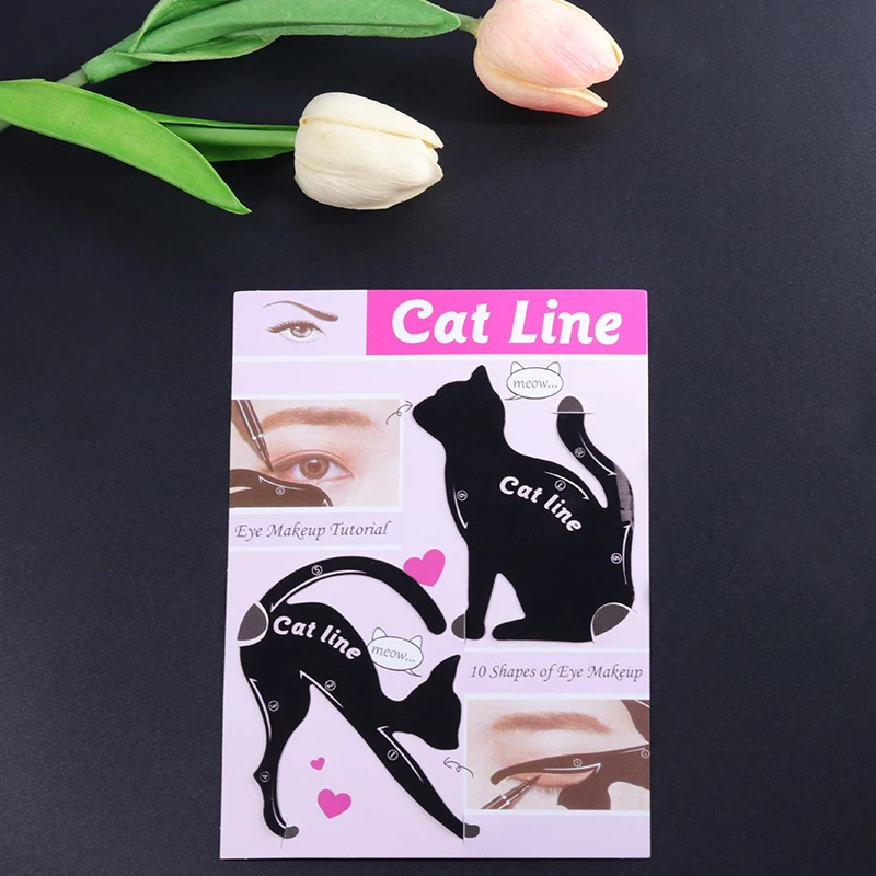 Красота бровей плесень трафареты 2 шт. Женская кошачья линия Pro Макияж глаз