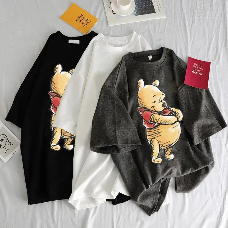 Новая летняя модная женская футболка в стиле Харадзюку с Винни пухом и