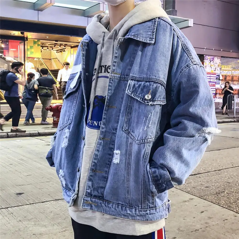 

2019 new fashion trend hole jacket denim jacket tide