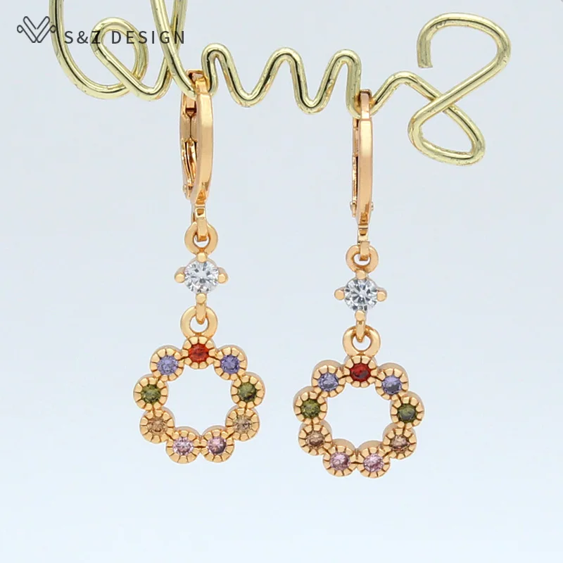

S&Z DESIGN New Arrivals Simple Geometric Circle Colorful Cubic Zirconia Dangle Earrings For Women Girls Wedding Jewelry Gift