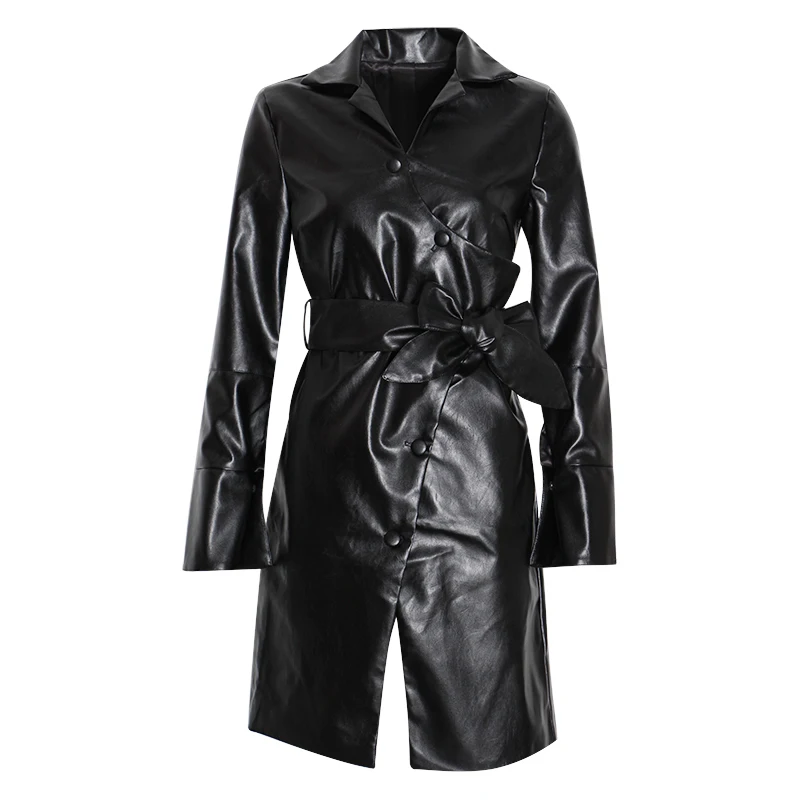 TWOTWINSTYLE кружевное платье из искусственной кожи для женщин воротник с лацканами с длинными рукавами и высокой талией платья женские осенние модные OL новые