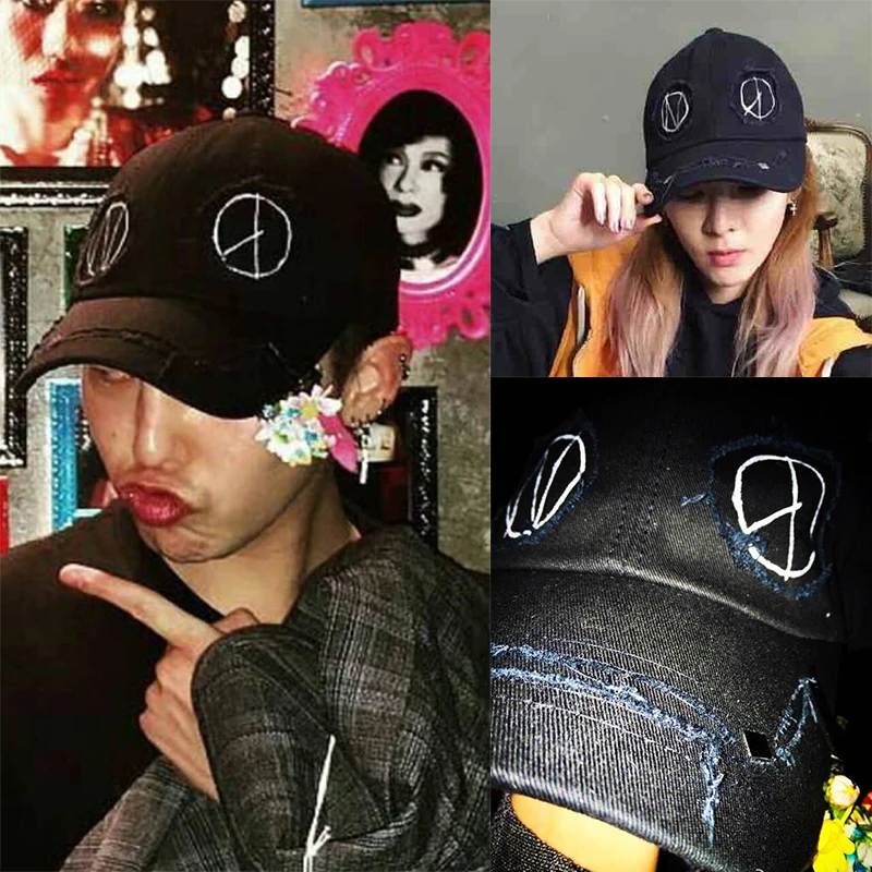KPOP G Dragon Anti-war Logo PEACEMINUSONE Корейская бейсболка модный граффити сломанная дырка