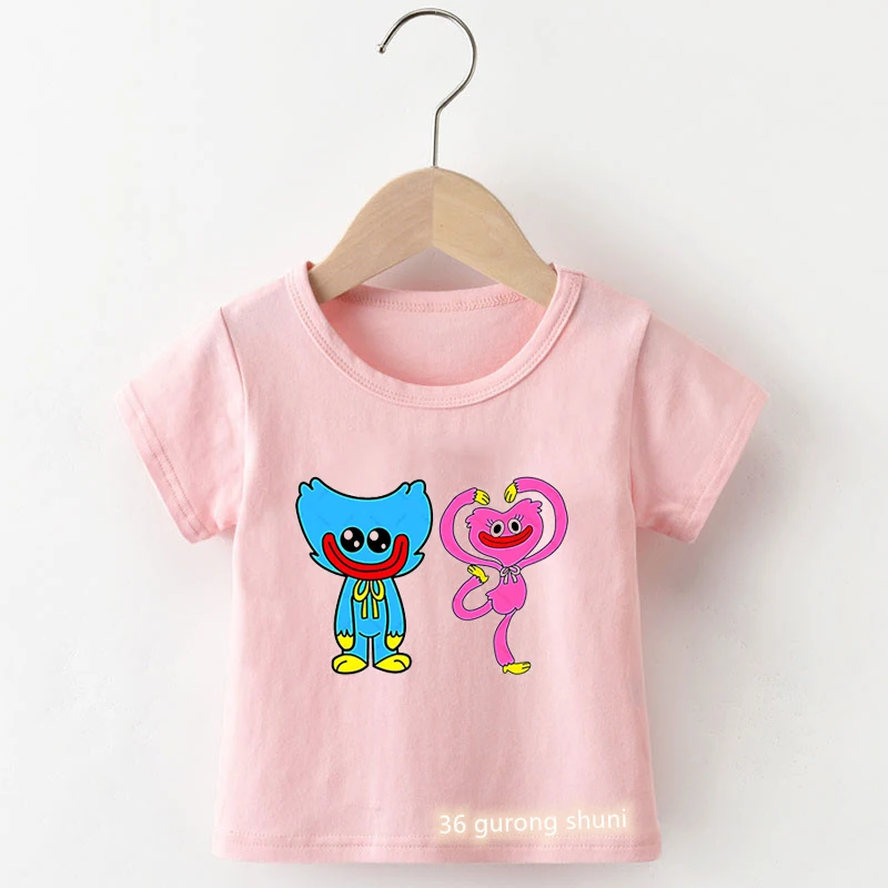 

Kawaii футболка для девочек, милый Huggy Wuggy, ужас, игрушка, Мак, Playtime, принт для девочек, розовая одежда, Футболка Harajuku, Забавная детская рубашка