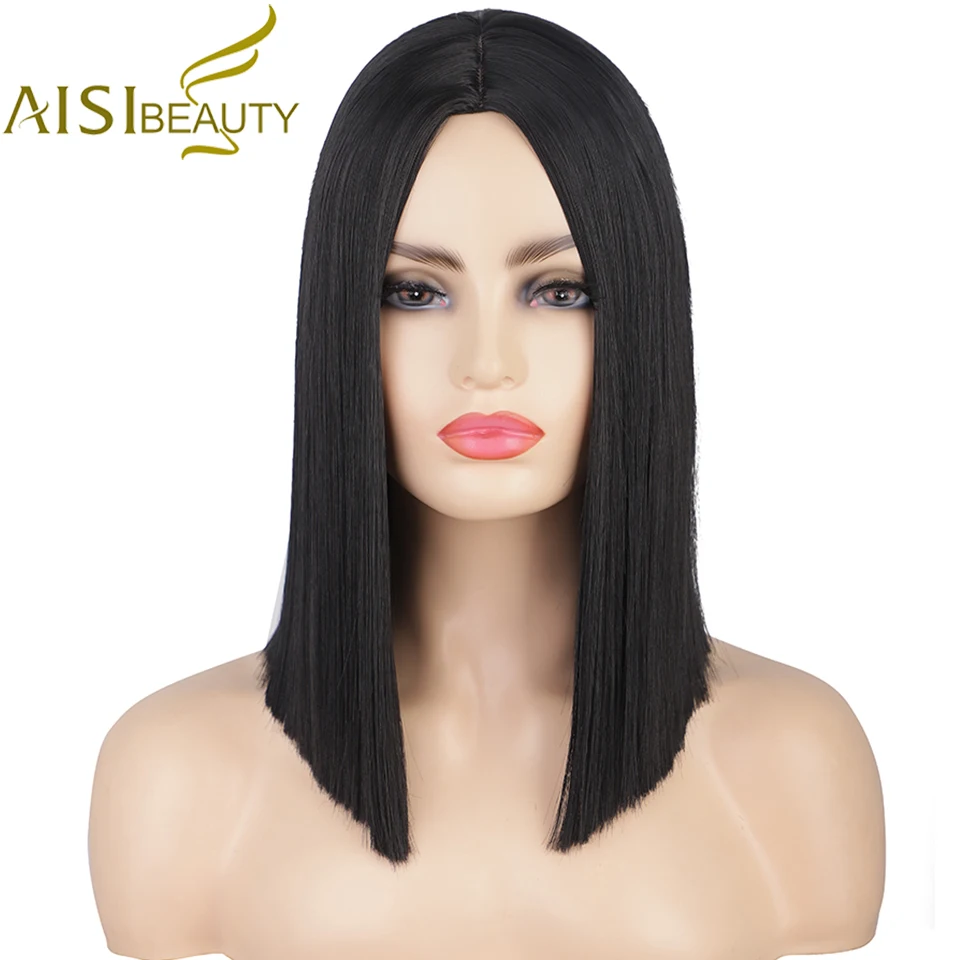 

AISI BEAUTY Synthetic Wigs Short Straight Black Wigs for Women Orange Red Purple Pink Cosplay Wigs Natural Hairline Hair