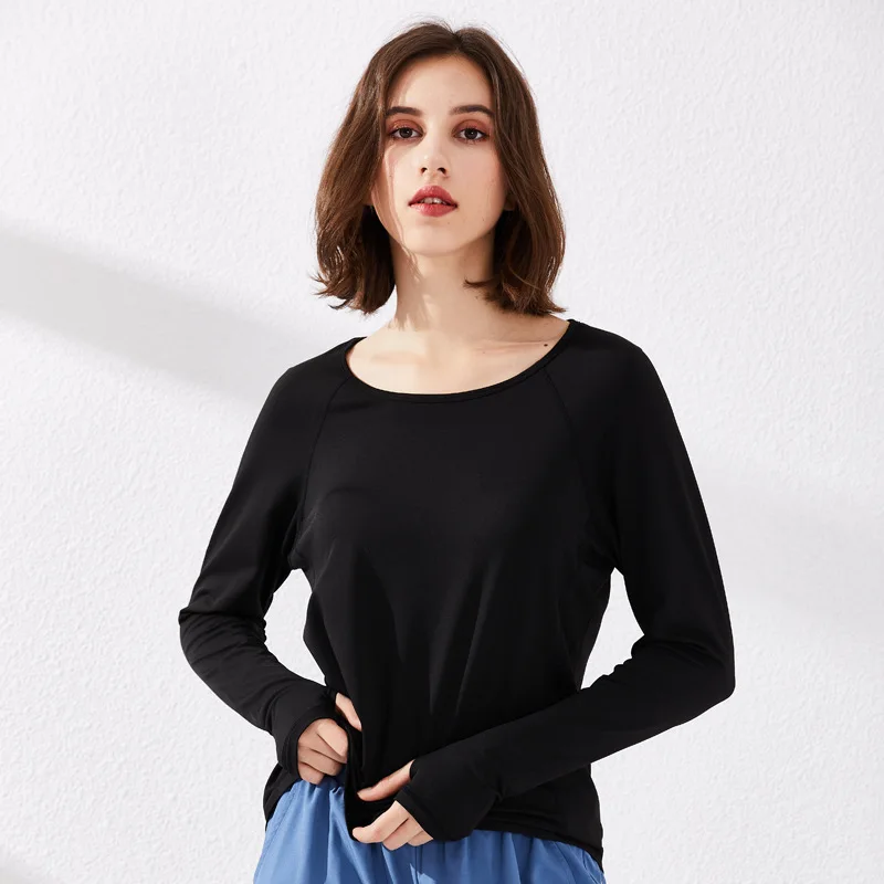 Женские свободные рубашки для спортзала топы стрейч с длинным рукавом йоги