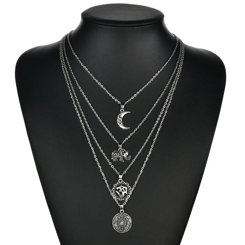 Цепочка с подвеской в виде слона и Полумесяца для женщин мужчин|Ожерелья