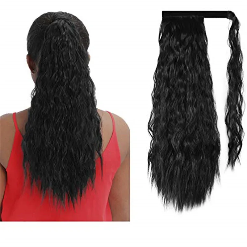 

22" Ponytails Long Corn Wave Ponytail Extension Curly Wavy Hair Straight in Hairpiece Claw PonyTails for Women