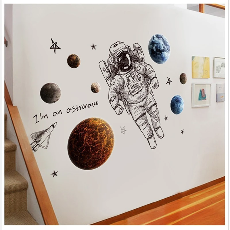 Наклейки на стену в виде астронавта ПВХ передвижные украшения для гостиной