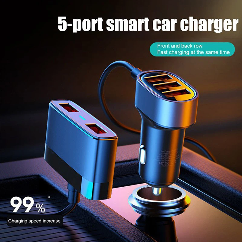 

Car Accessories Multi-function 5 Port USB Car Charger 1.5M Extension Cable Front Seat Back Seat Charger Adapter Car Electronic