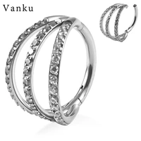 vanku 1ps new stainless steel zircon stone hight segment rings open small septum piercing nose earrings body piercing jewelry