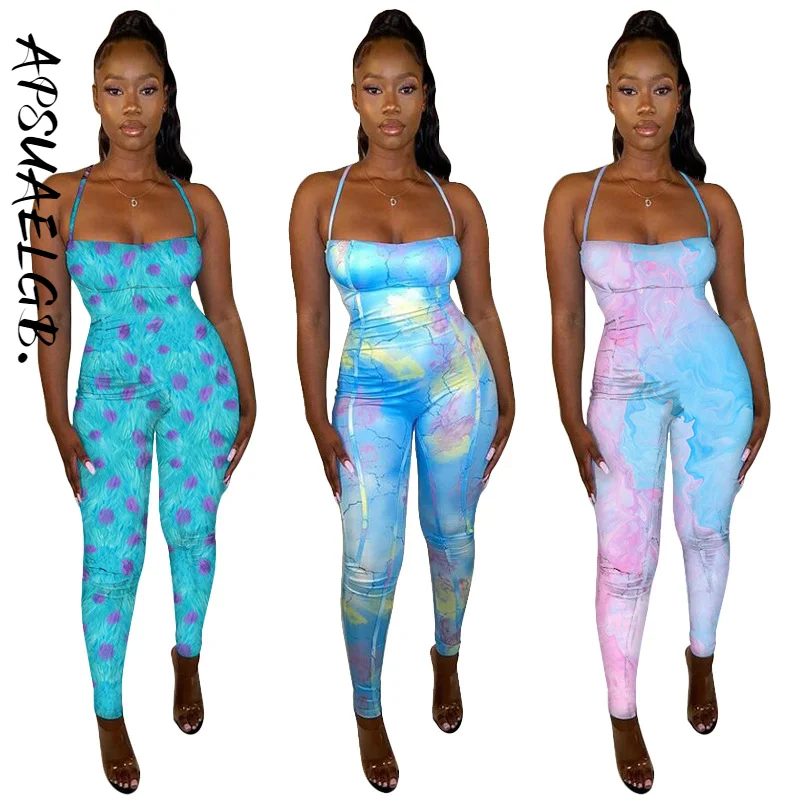 

APSUAELGB.-2021 summer new European and American casual jumpsuit tight color contrast jumpsuit jumpsuit women