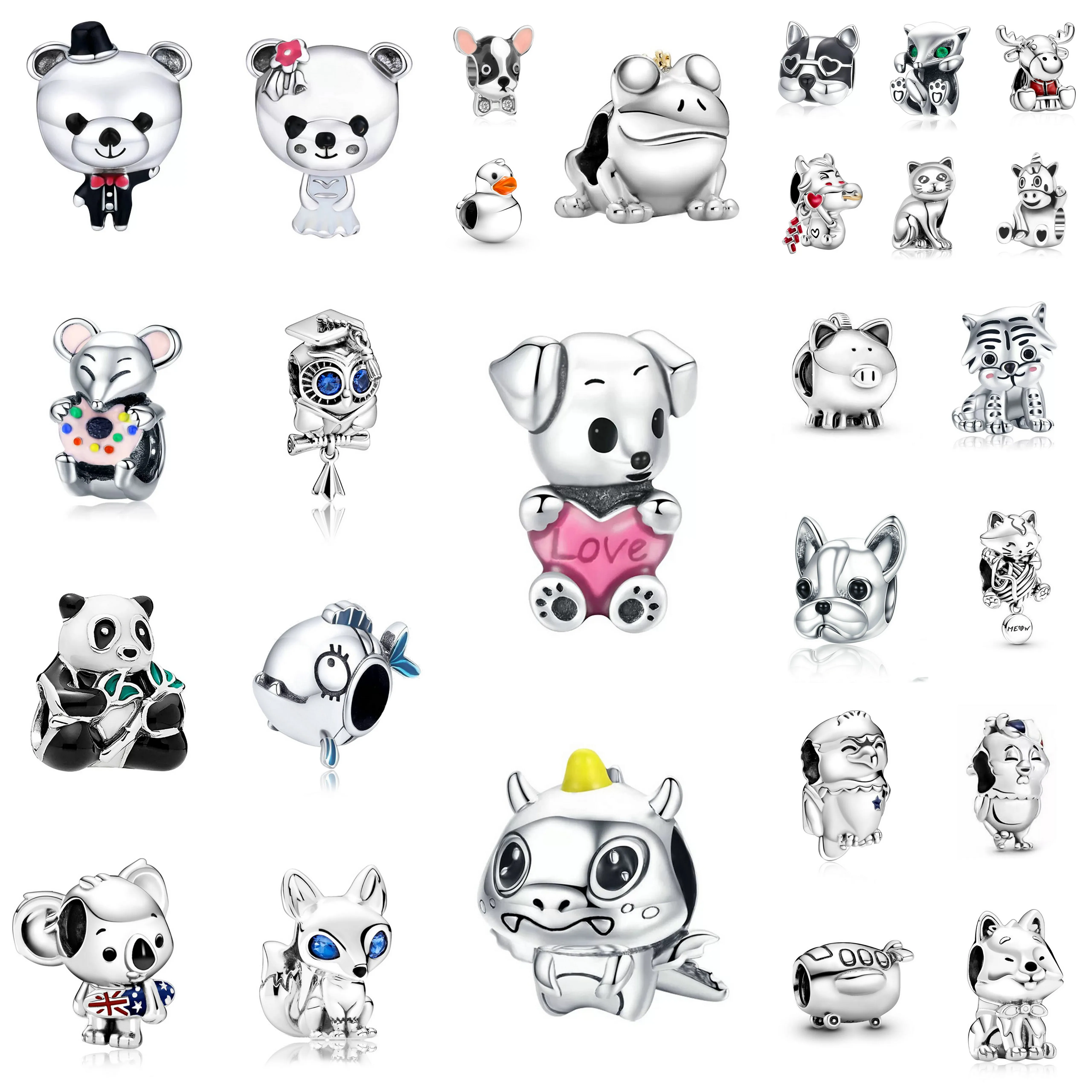 Бусины-подвески с изображением животных совы кота мыши лисы медведя лошади