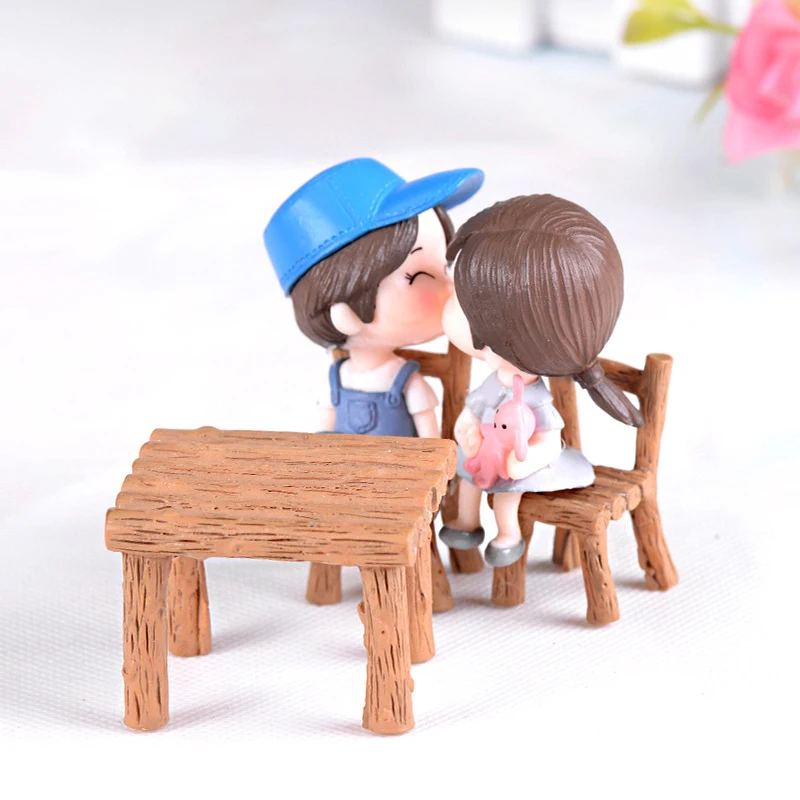 

3Pcs Cute Table Chair Miniature Park Seat Mini Long Wood Bench Resin Craft Ornament Micro Landscape Figurine Decoration
