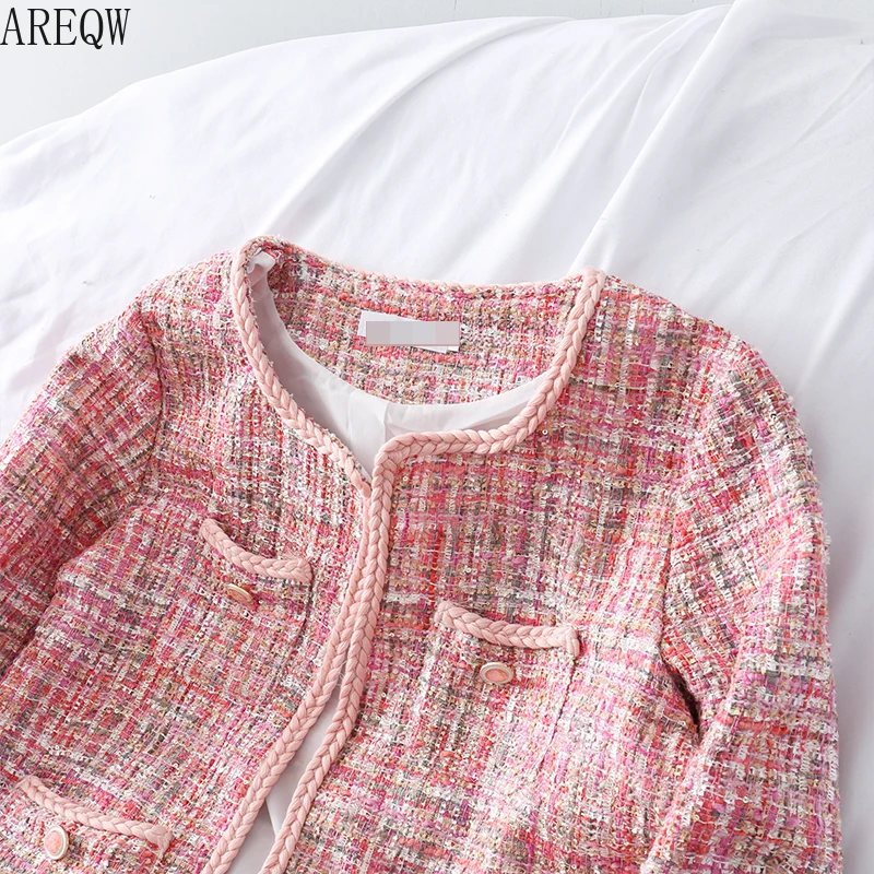 Французский стиль куртка женская 2019 осень ретро Твид Розовый Пальто и куртки