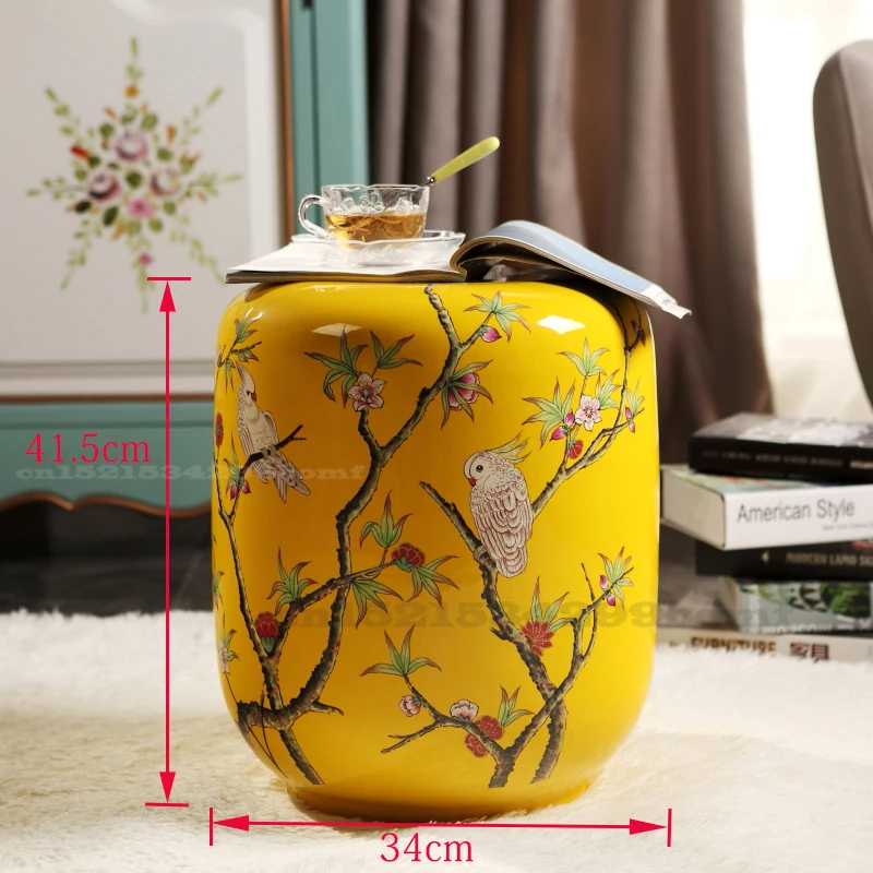 

American High Temperature Ceramic Drum Stool Hand Painted Pattern Cool Pier Fashion Shoes Dressing Stool Home Decoration