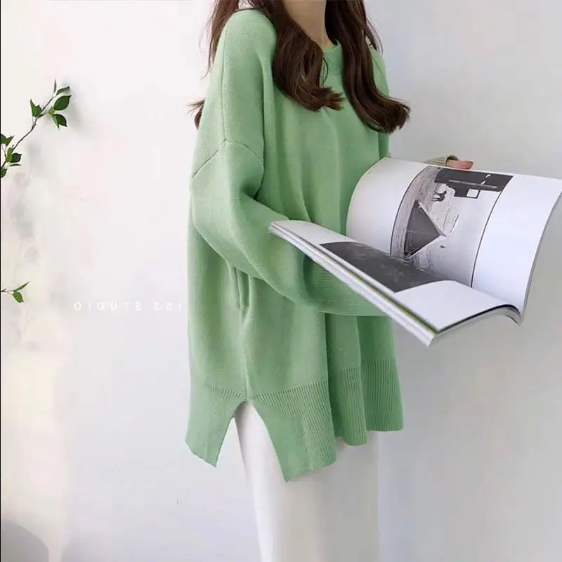 Mint Green Woherb, новинка, осень, 10 цветов, яркий Однотонный свитер для женщин, топы, пуловер, корейский стиль, Свободный, милый стиль, элегантный, Повседневный, вязаный джемпер - Цвет: Mint Green