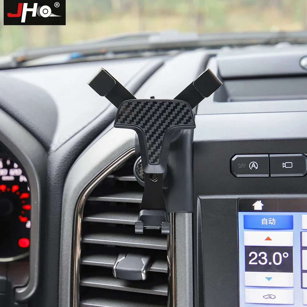 jho carbon grain detail gravity air vent mobile phone holder mount for ford f150 raptor 2015 2020 2019 2018 2017 car accessories free global shipping