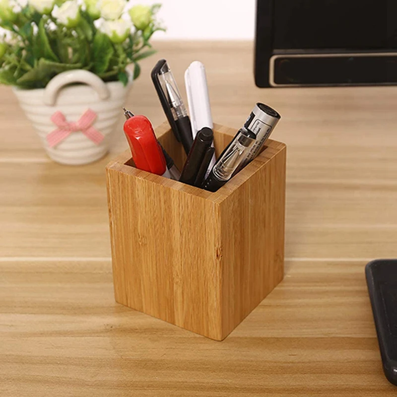 

Pen Holder, Desktop Organizers, Multi-Function Bamboo Box for Office Desk & Dispensers, Make Up Brushes Cup Stand, 5Pcs