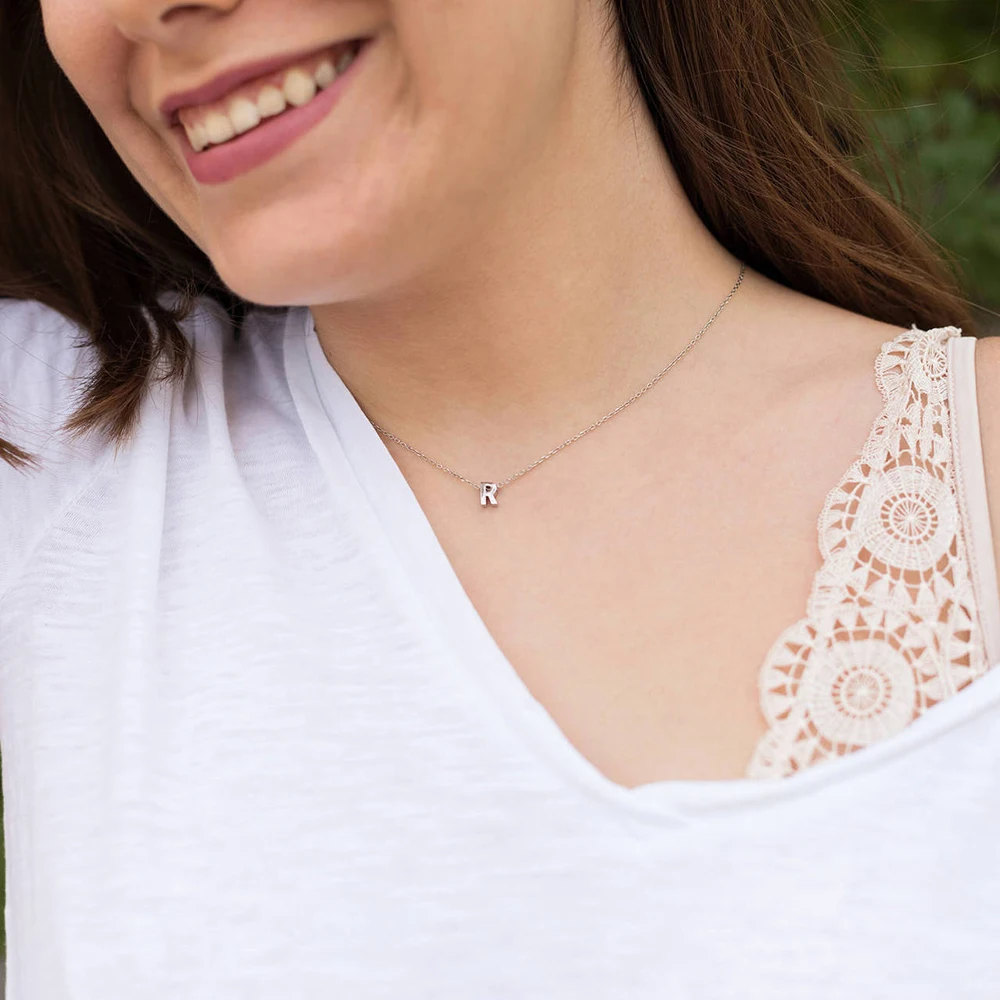 

Fashion Tiny Initial Necklace Gold Silver Color Cut Letters Single Name Choker Necklace For Women Pendant Jewelry Gift