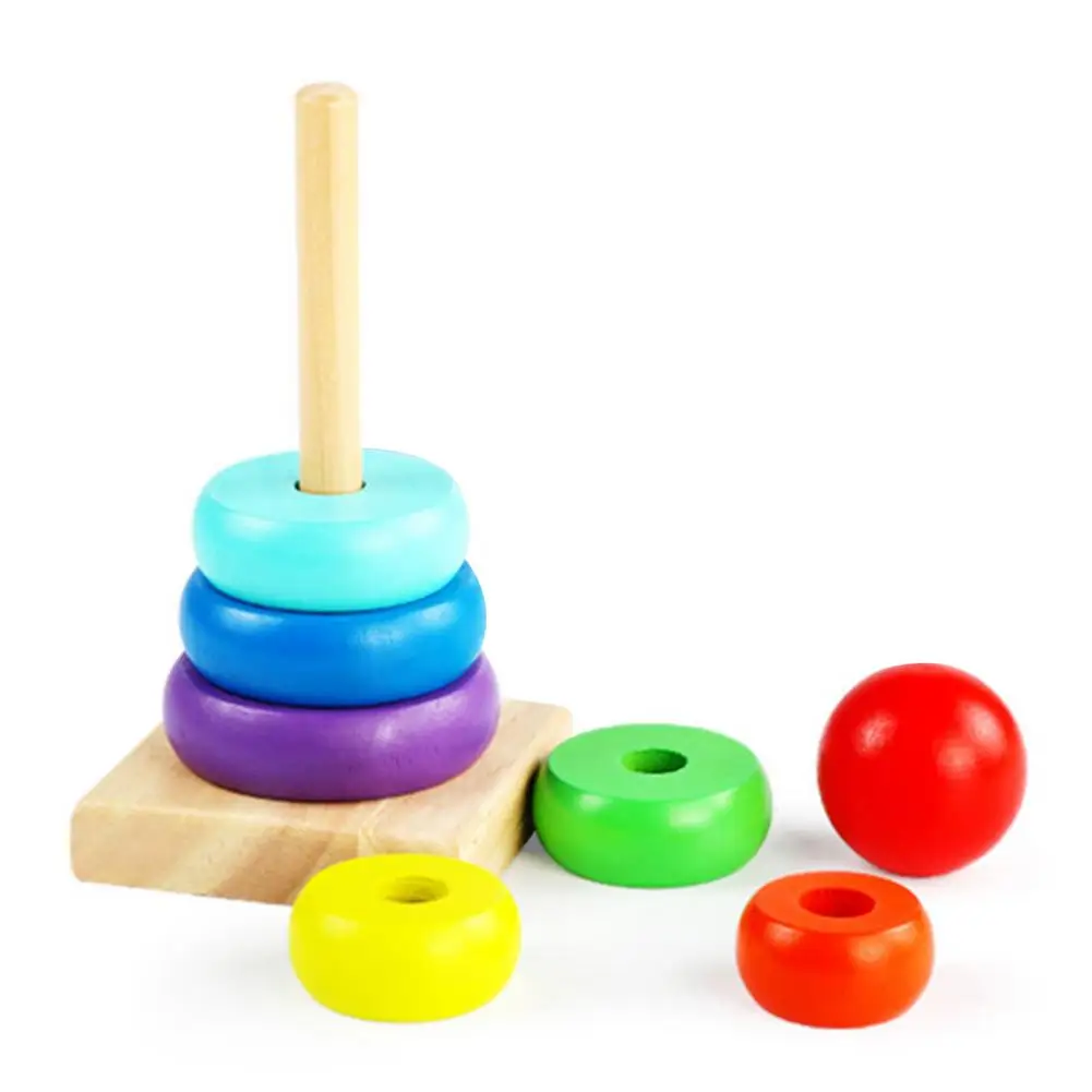 

Colorful Wooden Stacked Tower Montessori Educational Puzzle Matching Toy Parent-child Interactive Game Children Infant Toy Gift