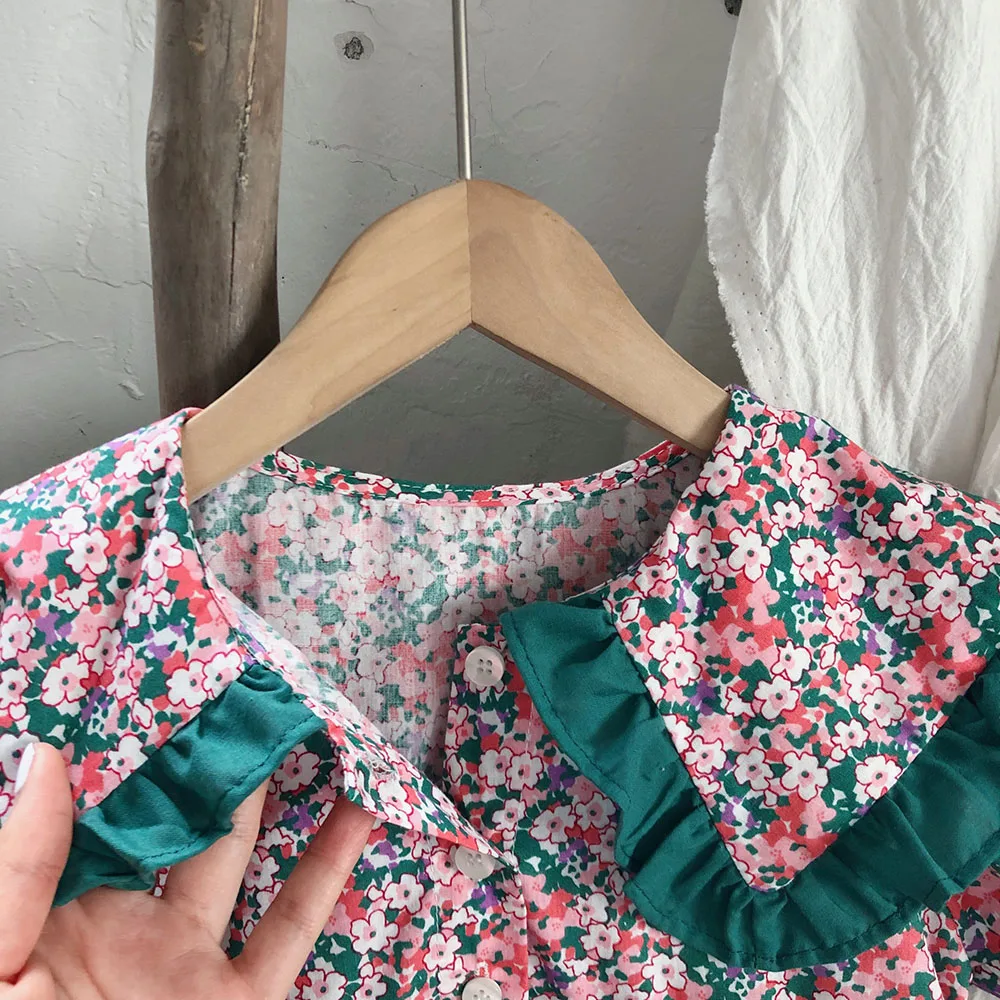 

Hollead Girls Doll Collar Dresses Summer Floral Dress A-Line Loose Costume Baby Girls Cotton Casual Dresses For 1-7Y Children