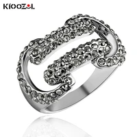 kioozol i shape hollow silver plated ring with micro inlaid cubic zirconia silver color ring for women vintage jewelry 150 ko3