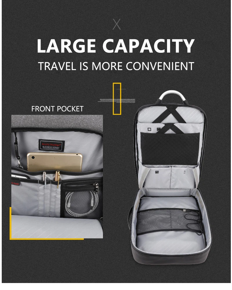 ARCTIC HUNTER 40L большой емкости мужские расширяемые рюкзаки usb зарядка Мужские 17 дюймов сумки для ноутбука Водонепроницаемый Бизнес Дорожная сумка
