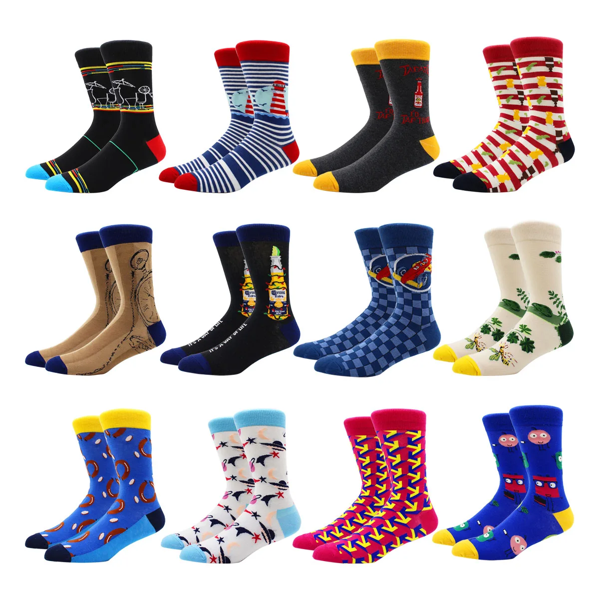 

Big Size Men Combed Cotton Socks Bright Colored Happy Funny Socks Men's Calf Crew Socks for Business Causal Dress Wedding Gift
