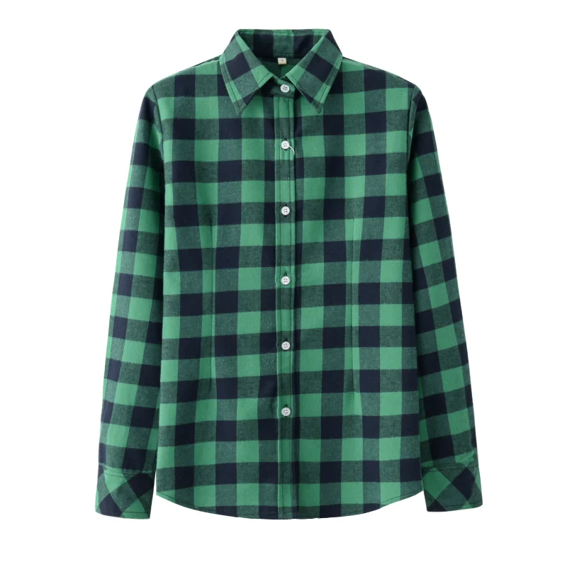 

2021 Spring New Fashion Casual Lapel Plus Size Blouses Women Plaid Shirt Checks Flannel Shirts Female Long Sleeve Tops Blouse