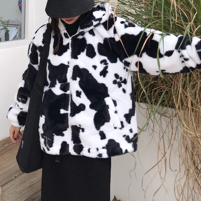 Мужская Уличная одежда кардиган на молнии с коровьим принтом пальто капюшоном