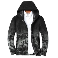 fashion wolf head print outerwear outdoor warm coat windbreaker lamb wool mens jackets coat plus fur hooded fashion clothing
