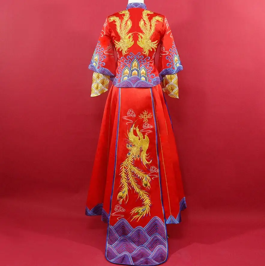 

Chinese Wedding Bride Cheongsam Traditional Style marry Evening Dress Embroidery Long Qipao Womens