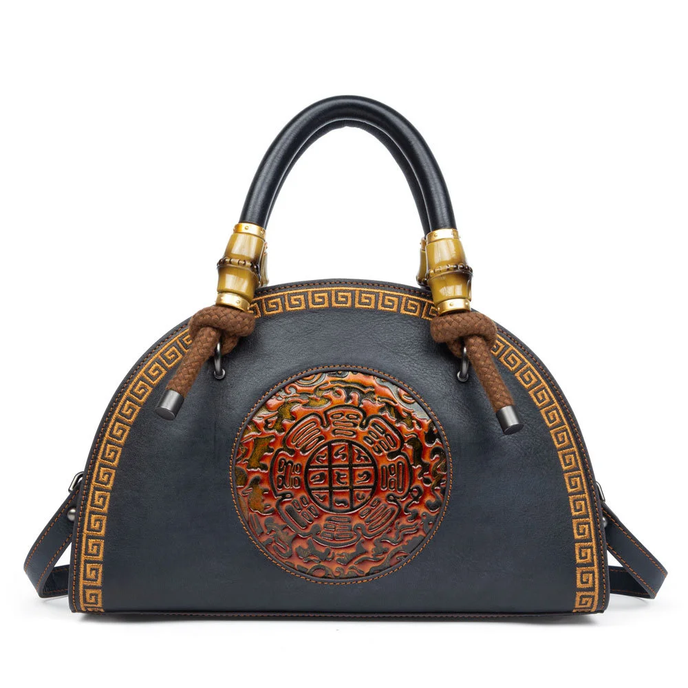 

Women's bag Guofeng embroidery dumpling mother's bag young and middle-aged cowhide handbag vegetable tanned leather cross
