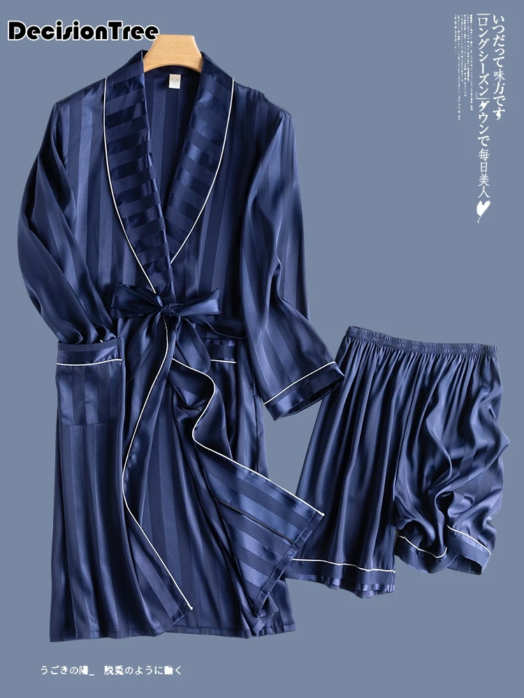 men's bathrobe ice silk hooded szlafrok pajamas sexy badjas kimono men bathrobe man's gown roupao peignoir homme sol