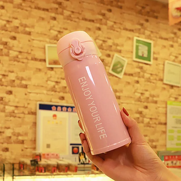 350ml Pink Creative Double Wall Stainless Steel Vacuum Flask Fashion Coffee Tea Thermos Mug Travel Drink Bottle Thermomug for Gifts - Цвет: 350ml Pink