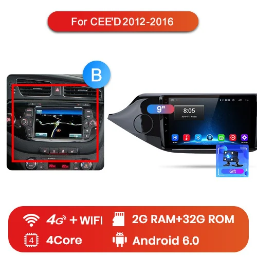 Junsun V1 2G+ 32G Android 9,0 DSP автомобильный Радио Мультимедиа Видео плеер навигация gps для KIA Cee 'd CEED JD 2012- 2 din без dvd - Цвет: 4G (2GB 32GB) B