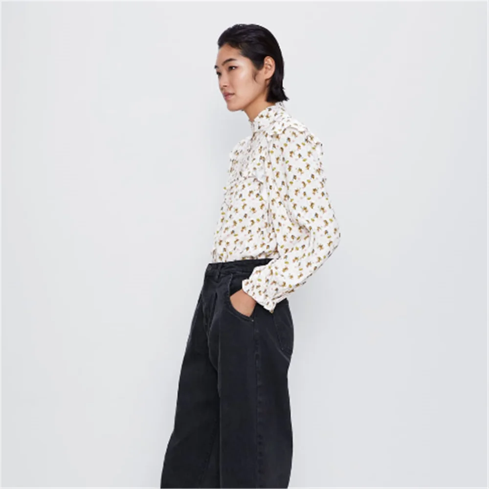 Женская Весенняя рубашка с принтом ZA ограниченная серия модная прошитая в