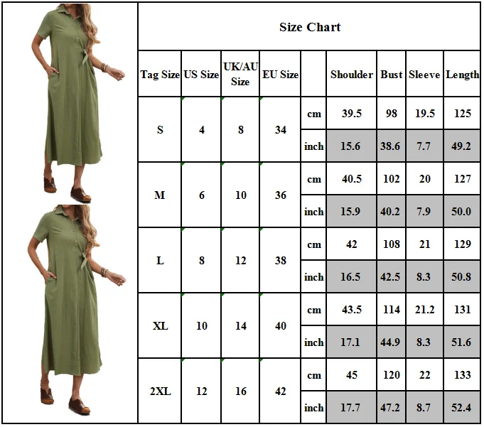 

Short Sleeve Lapel Maxi Dress Summer Slim Fit Baggy Shirt-dress Womens Casual Basic Sundress