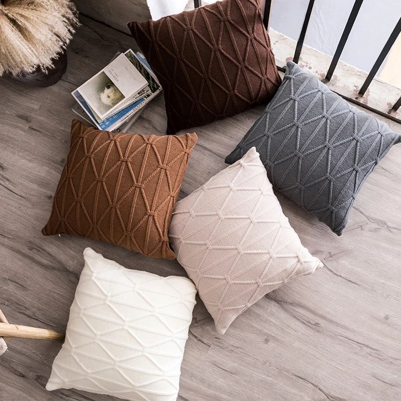 

Knit Cushion cover Soft Knitted 45x45cm Brown Grey Ivory Pillow Cover Nordic Style Grey Ivory Coffee 45x45cm Home Decoration