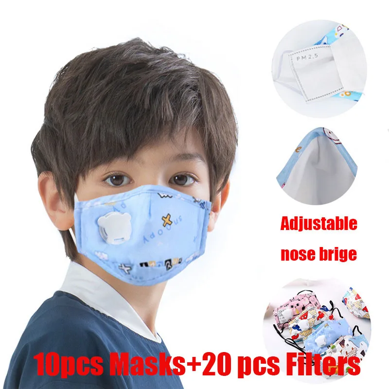 

10pcs Kids Children Mask Respirator Protective Anti-dust Pollution PM2.5 Face Mask With Filter Valve Cartoon Mask Girl Boy Child