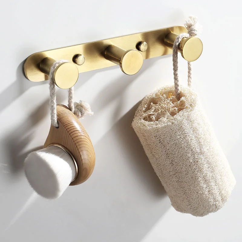 brushed goldwhitematte black stainless steel hooks bathroom accessories wall mounted round robe hook 3 8 hooks free global shipping