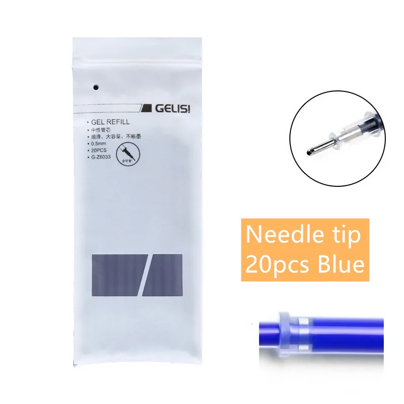 20pcs Blue 20 шт. гелевая чернильная ручка заправка значение пакет иглы наконечник 0,5 мм шариковая черная синяя красная Замена Канцтовары офисный школьный F795 - Цвет: 20pcs Blue