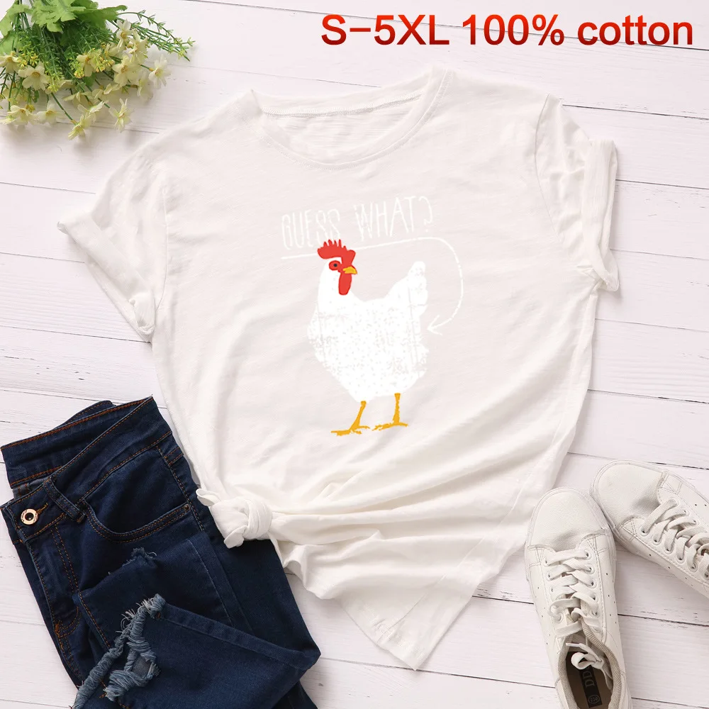 S-5XL 100% хлопок Женская Футболка Harajuku летняя Милая футболка с принтом петуха