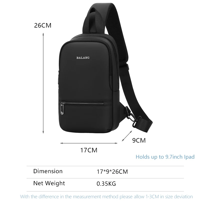 

BALANG Men Shoulder Bag Casual Messenger Chest Bag Large Capacity Multifunction Water-resistant USB Charging Crossbody Bag