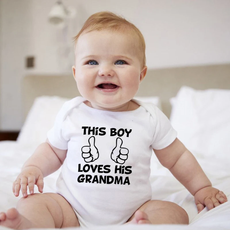 

This Boy Loves His Grandma Printed Baby Bodysuit Summer Casual Cotton Body Baby Boy Onesies Rompers Infant Toddle Baby Clothes