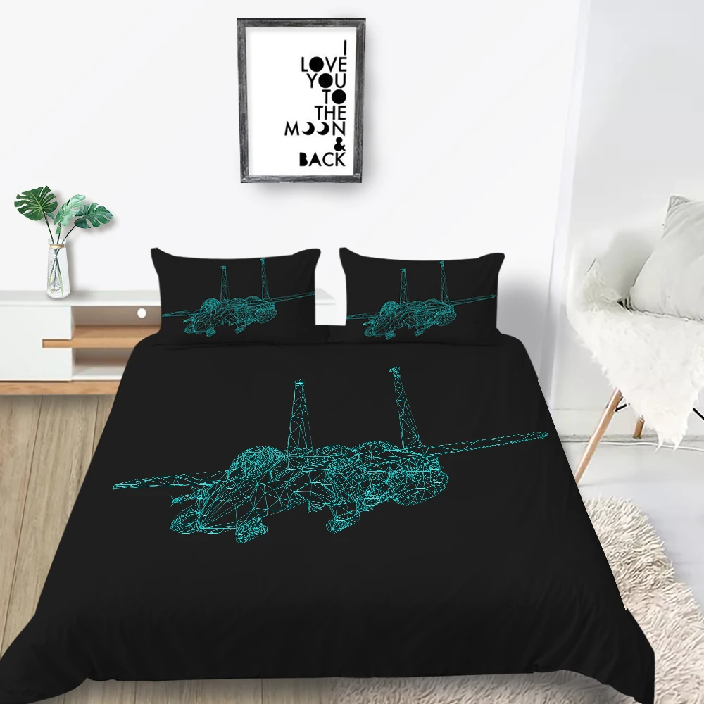 

Black Bedding Set Combat Aircraft Fashionable 3D Cool Duvet Cover Queen King Twin Full Single Double Unique Design Bed Set